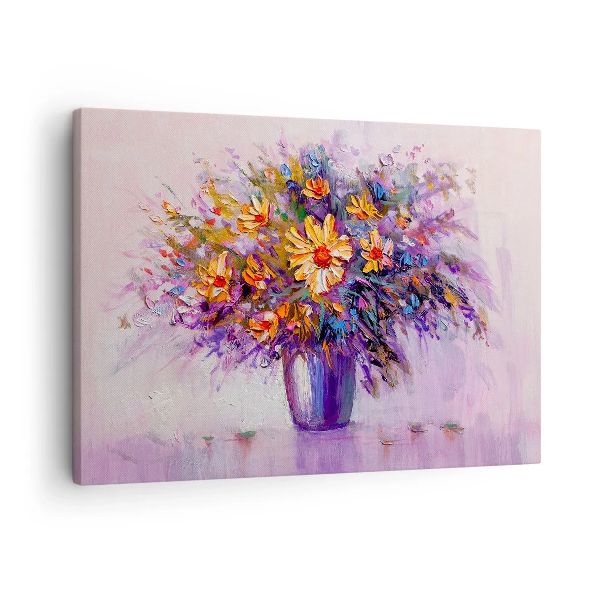 Canvas picture - A bouquet of flowers in a vase on a pastel background - 70x50cm - Smells Sweet, Looks Sweet - Modern wall decoration for the living room and bedroom ARTTOR