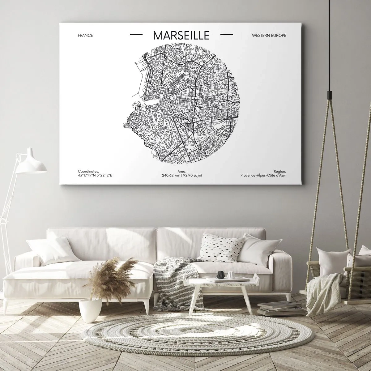 Canvas picture - Map of Marseille in a minimalist style - 70x50cm - Anatomy of Marseille - Modern wall decoration for the living room and bedroom ARTTOR