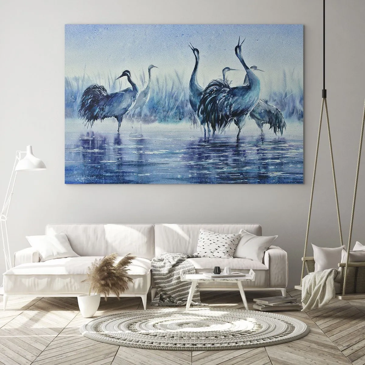 Glass picture - Birds wading in blue water - 70x50cm - Morning Encounter - Modern wall decoration for the living room and bedroom ARTTOR