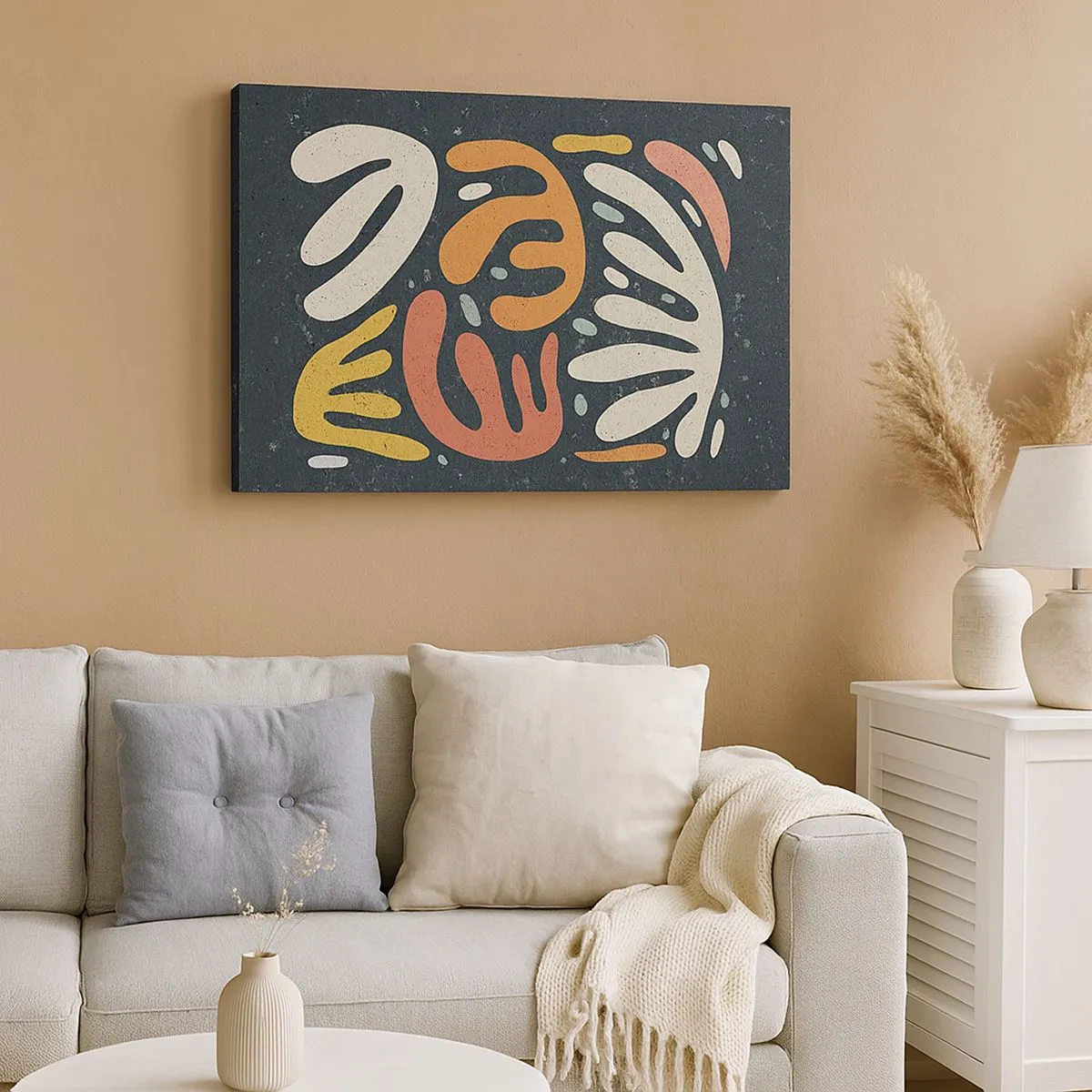 Canvas picture - Abstract shapes in warm colors on a dark background - 70x50cm - Composition - I Will Catch You - Modern wall decoration for the living room and bedroom ARTTOR