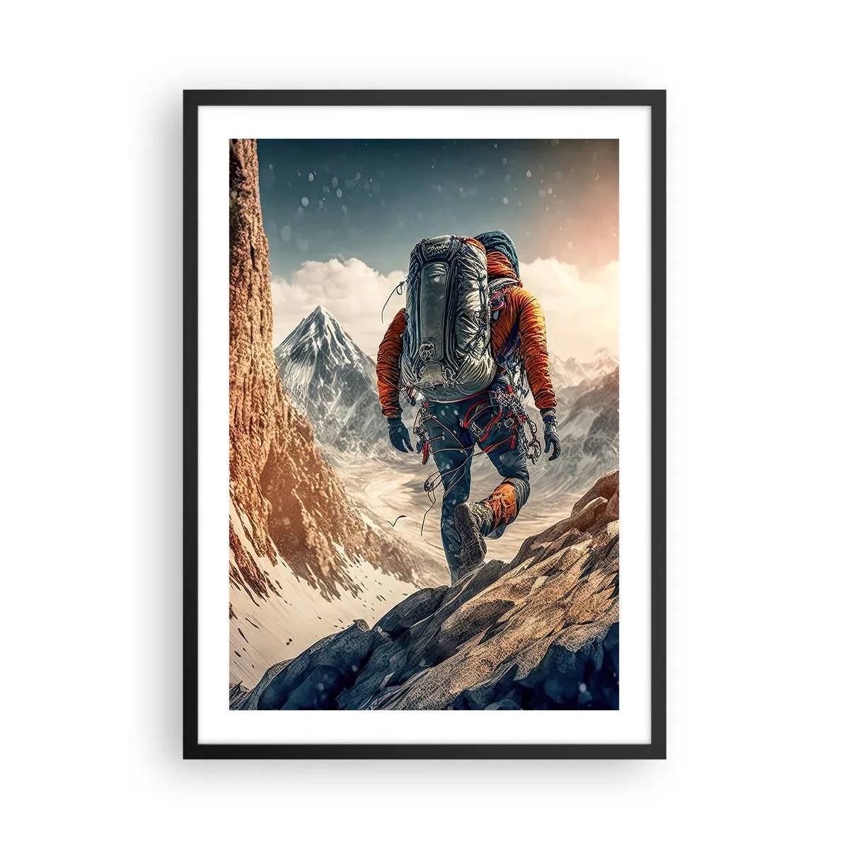 Poster in black frame - Mountain climbing among majestic peaks - 50x70cm - Lonely Warrior - Modern wall decoration for the living room and bedroom ARTTOR