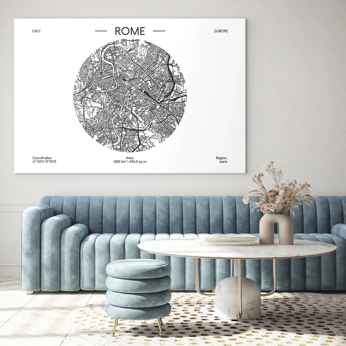 Glass picture - A map of Rome in the form of a detailed street drawing - 70x50cm - Anatomy of Rome - Modern wall decoration for the living room and bedroom ARTTOR