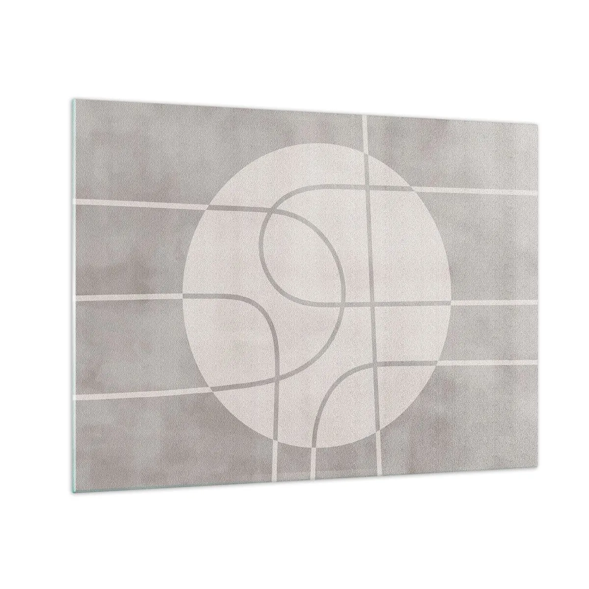 Glass picture - Beige lines and circles creating a geometric composition - 70x50cm - Circular and Straight - Modern wall decoration for the living room and bedroom ARTTOR