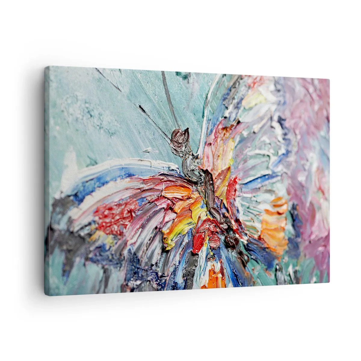 Canvas picture - Colorful impasto butterfly on a pastel background - 70x50cm - Painted by Nature - Modern wall decoration for the living room and bedroom ARTTOR