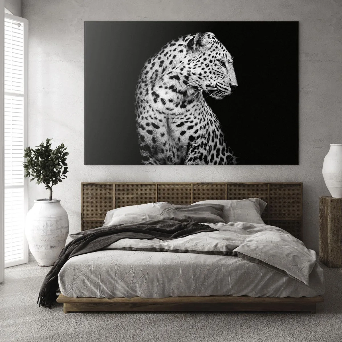 Glass picture - A leopard in black and white light against a window - 70x50cm - A Perfect Right Profile - Modern wall decoration for the living room and bedroom ARTTOR