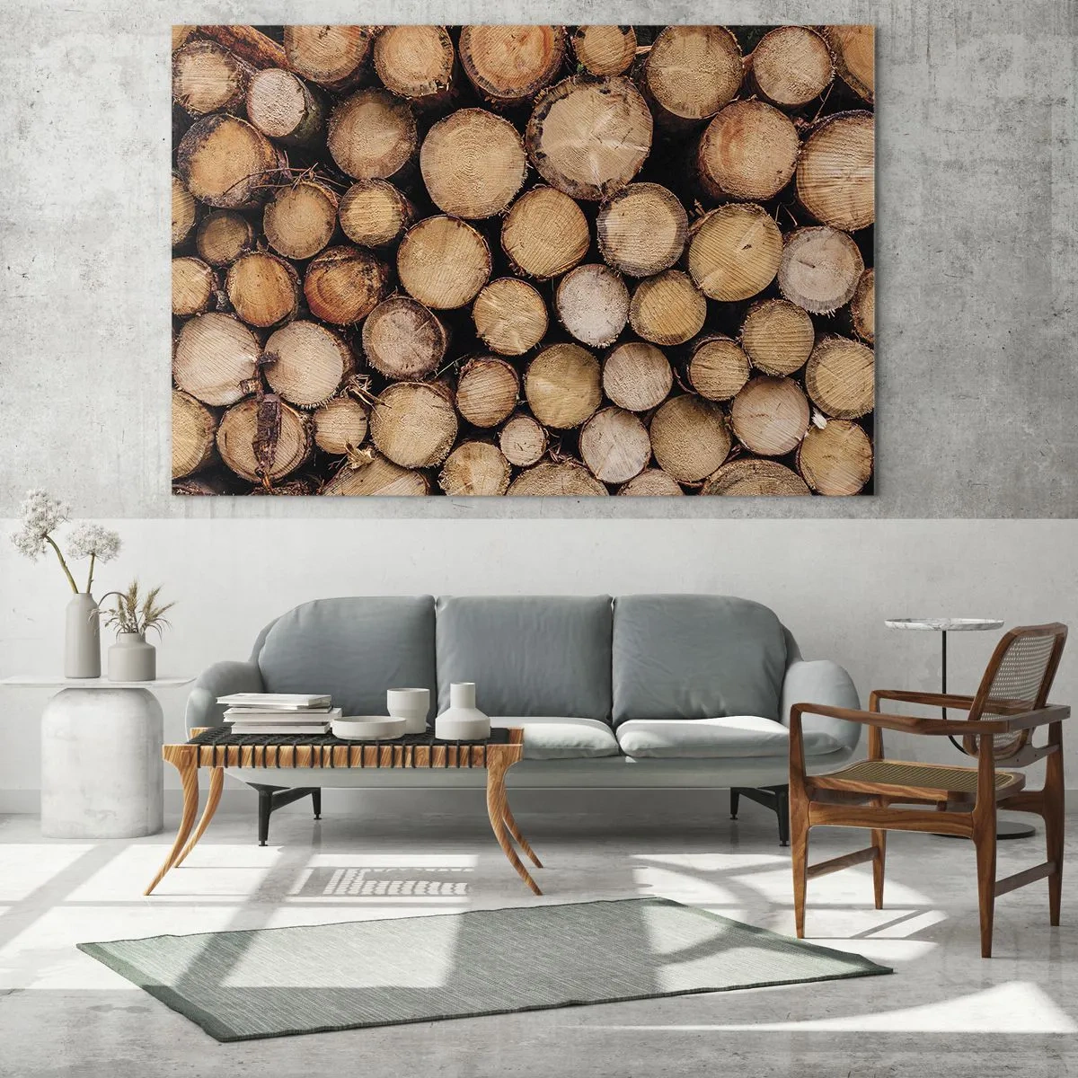Glass picture - Vertically arranged tree trunks with visible growth rings - 70x50cm - New Beginning - Modern wall decoration for the living room and bedroom ARTTOR