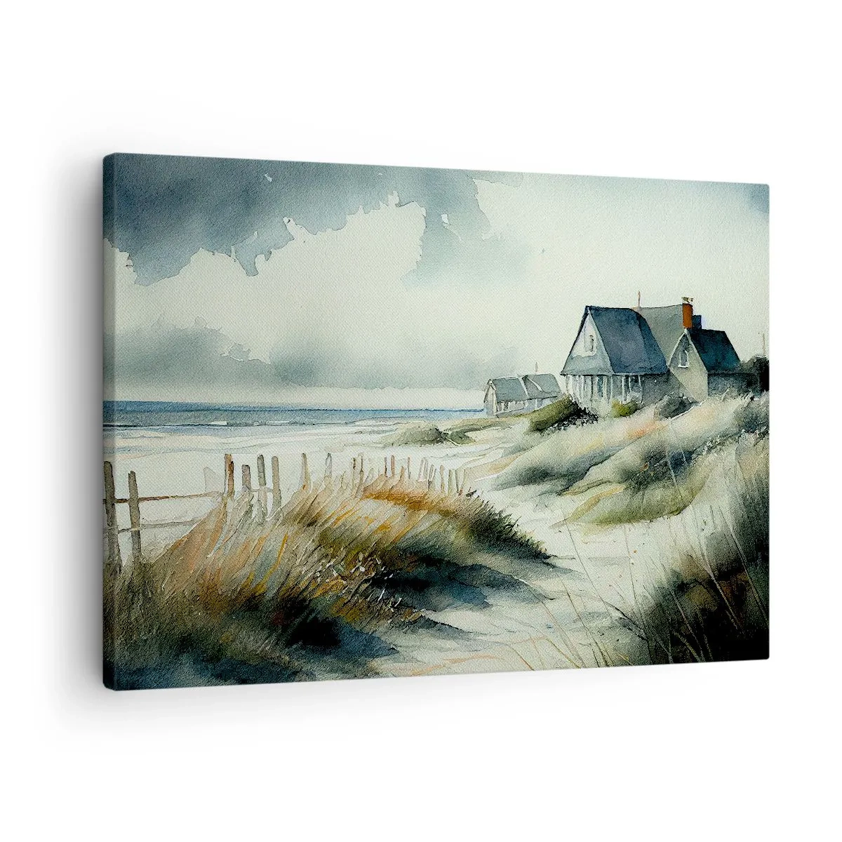 Canvas picture - A seaside house surrounded by grass and overlooking the sea - 70x50cm - Away from the Hustle and Bustle - Modern wall decoration for the living room and bedroom ARTTOR