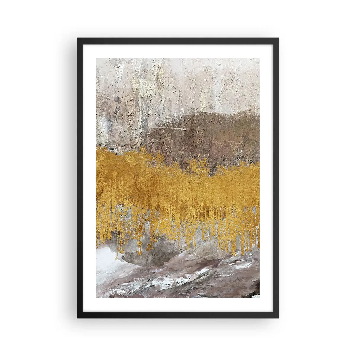 Poster in black frame - Abstract texture in gold and beige with a depth effect - 50x70cm - Golden Blast - Modern wall decoration for the living room and bedroom ARTTOR