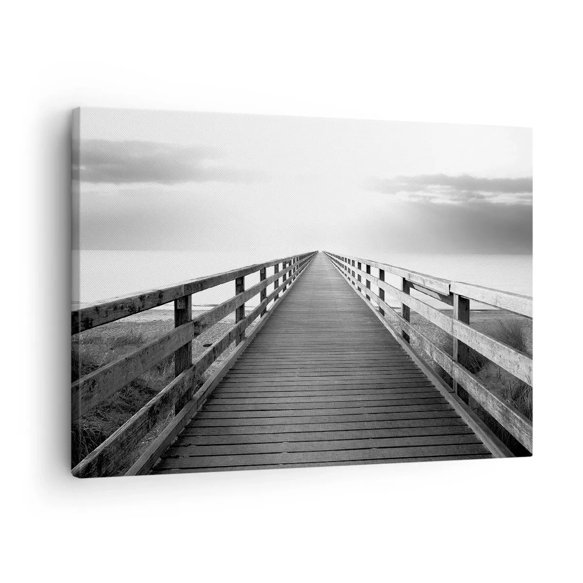 Canvas picture - black and white image of a wooden jetty leading towards the horizon. - 70x50cm - In the Distance… - Modern wall decoration for the living room and bedroom ARTTOR