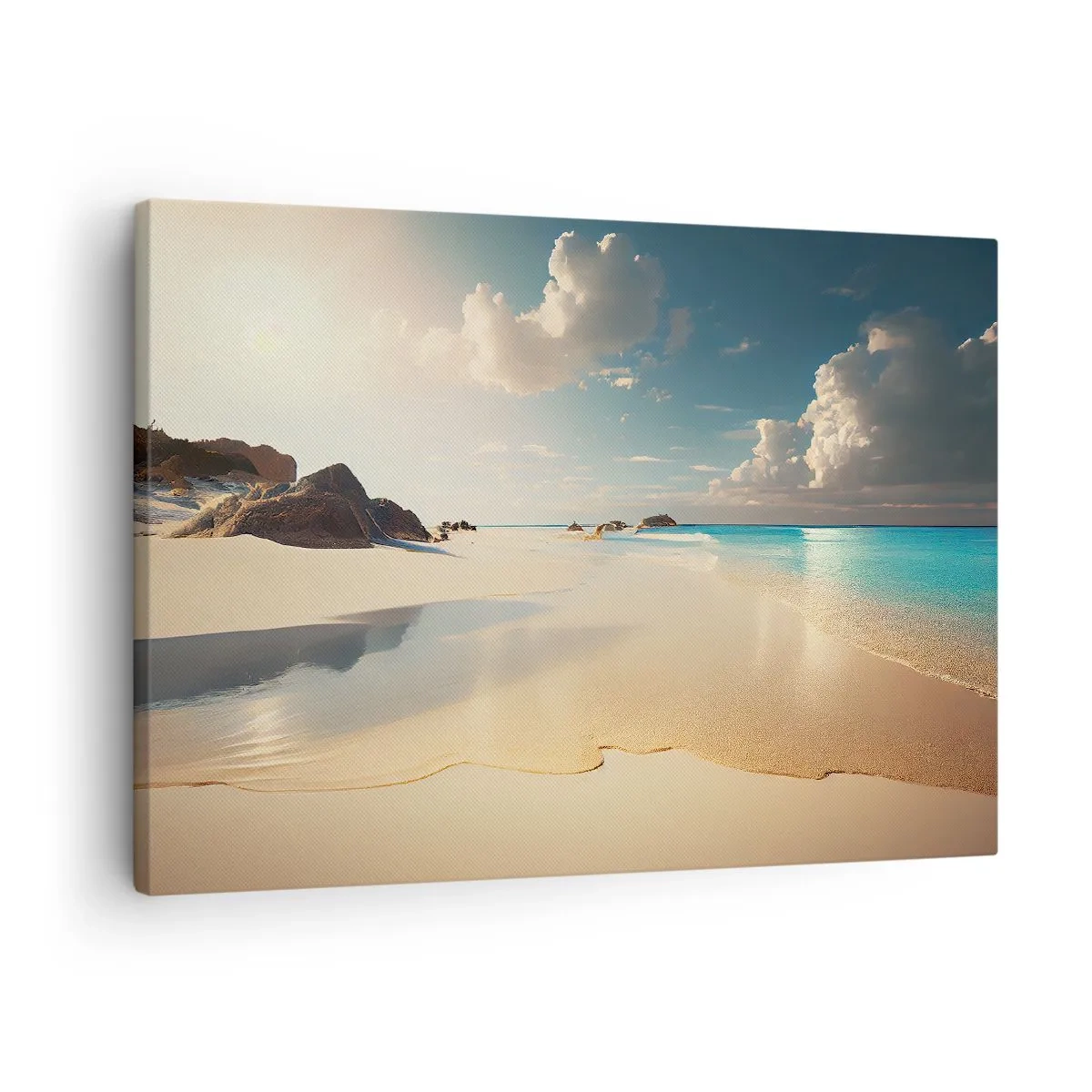 Canvas picture - A sunny beach with blue sea and rocks - 70x50cm - Dream Day - Modern wall decoration for the living room and bedroom ARTTOR