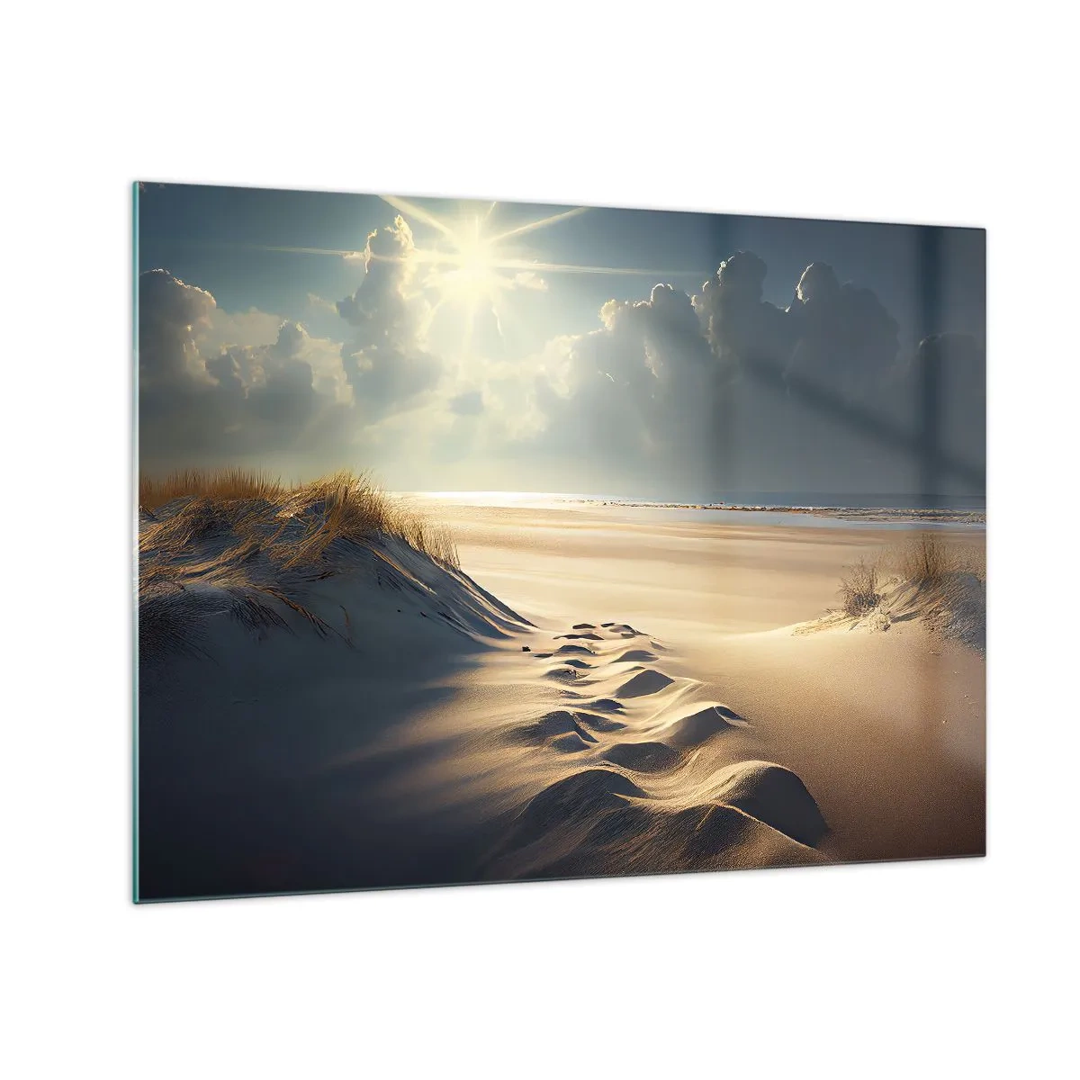Glass picture - Golden dunes illuminated by the sun's rays - 70x50cm - Calming Landscape - Modern wall decoration for the living room and bedroom ARTTOR