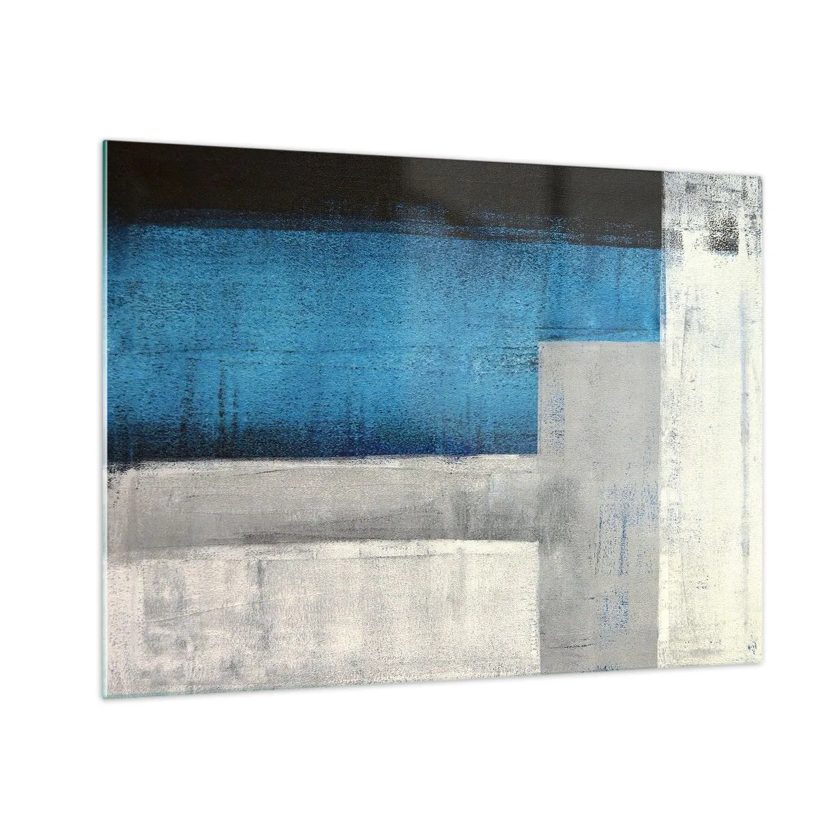 Glass picture - Geometric abstraction in blue, gray and white - 70x50cm - Poetic Composition of Blue and Grey - Modern wall decoration for the living room and bedroom ARTTOR