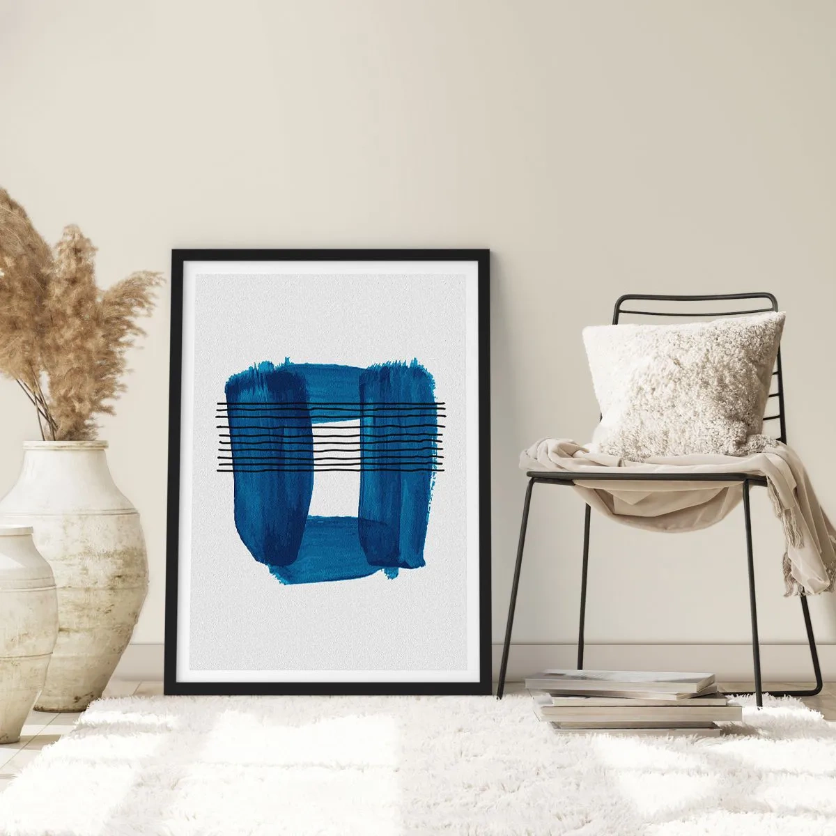 Poster in black frame - Abstract composition in shades of blue - 50x70cm - Blue and Black Composition - Modern wall decoration for the living room and bedroom ARTTOR