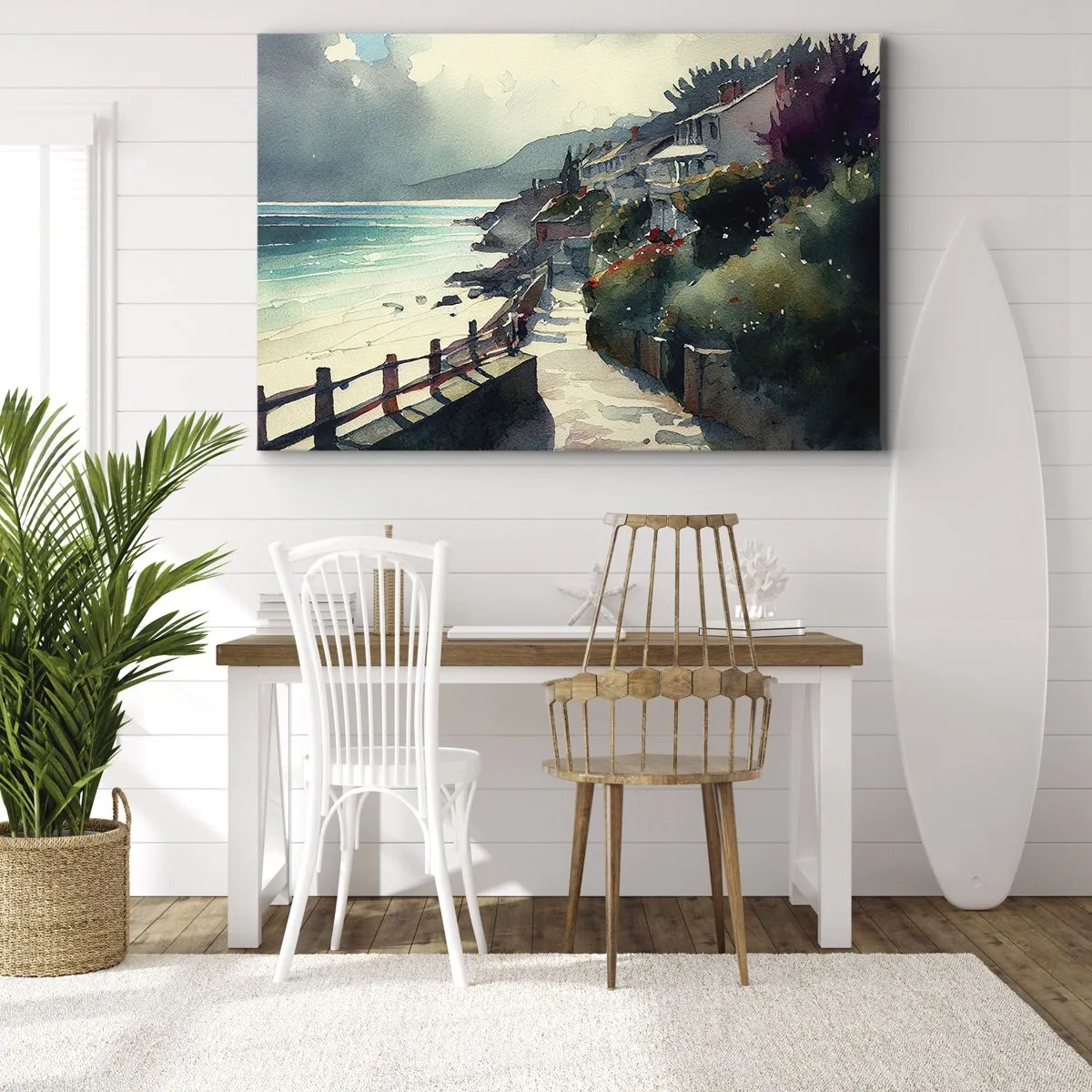 Canvas picture - Seaside promenade with houses and vegetation - 70x50cm - Mediterranean Town - Modern wall decoration for the living room and bedroom ARTTOR