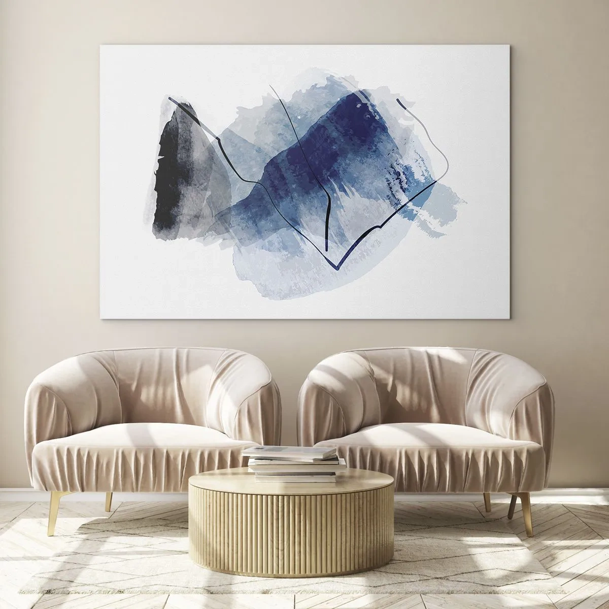 Glass picture - Abstract composition in shades of blue - 70x50cm - Ice Mountain - Modern wall decoration for the living room and bedroom ARTTOR