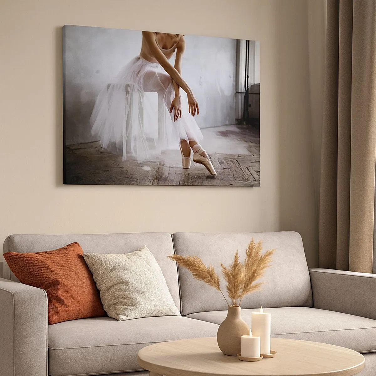 Canvas picture - A ballerina in a delicate pose against an industrial background - 70x50cm - Before the Ramp Lights Are On - Modern wall decoration for the living room and bedroom ARTTOR