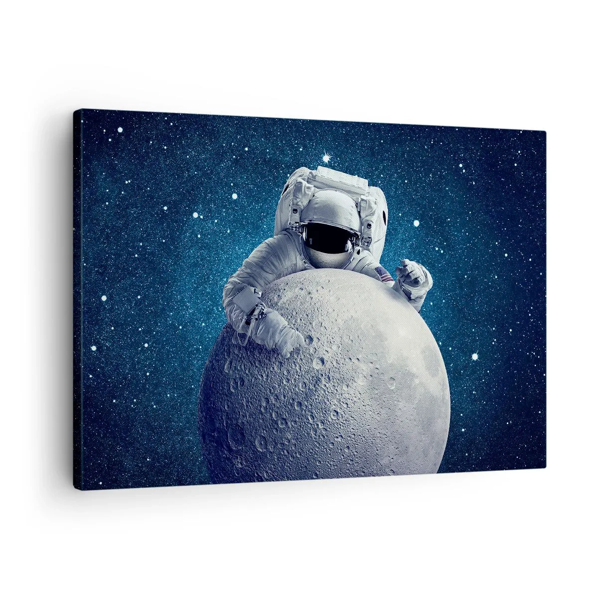Canvas picture - Astronaut holding the moon against a starry sky - 70x50cm - Space Joker - Modern wall decoration for the living room and bedroom ARTTOR