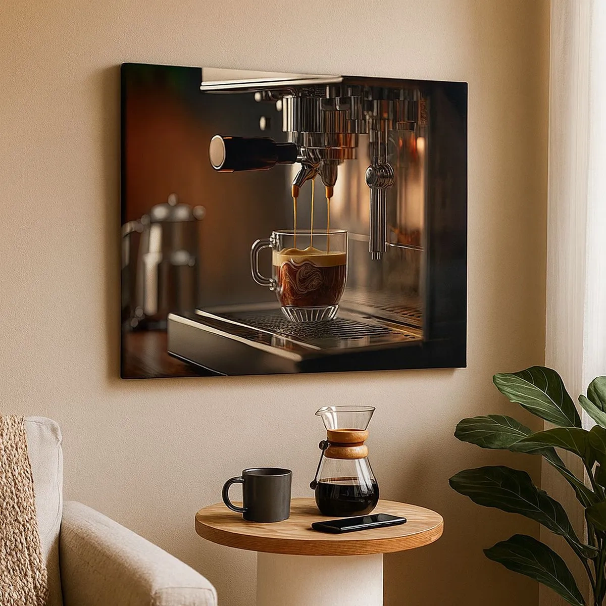 Canvas picture - Coffee machine with a cup of aromatic espresso - 70x50cm - Sensual Mixture - Modern wall decoration for the living room and bedroom ARTTOR