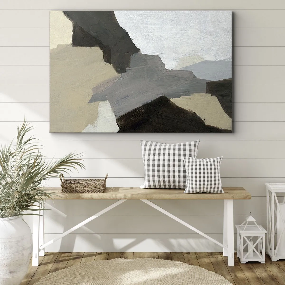 Canvas picture - Abstract forms in shades of beige, brown and gray - 70x50cm - Abstract: Crossroads of Grey - Modern wall decoration for the living room and bedroom ARTTOR