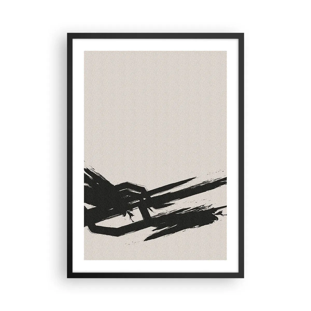 Poster in black frame - Dynamic abstraction with a brushstroke in black - 50x70cm - Uncontrollable Rush - Modern wall decoration for the living room and bedroom ARTTOR