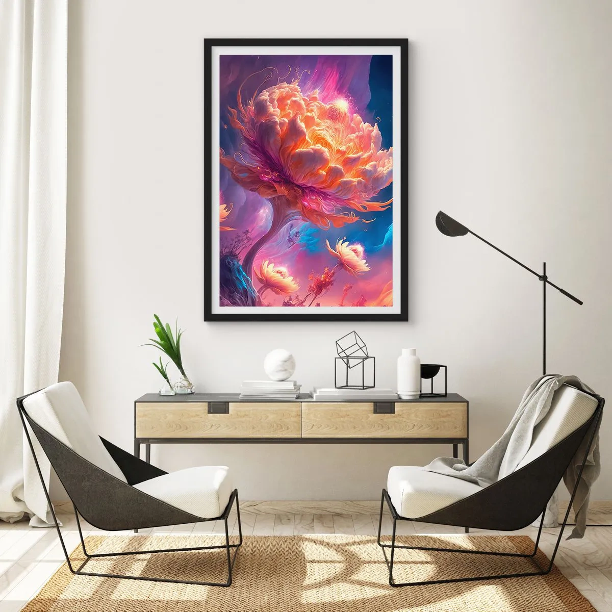 Poster in black frame - A fantastic tree in the shape of a blooming flower - 50x70cm - Another World - Modern wall decoration for the living room and bedroom ARTTOR