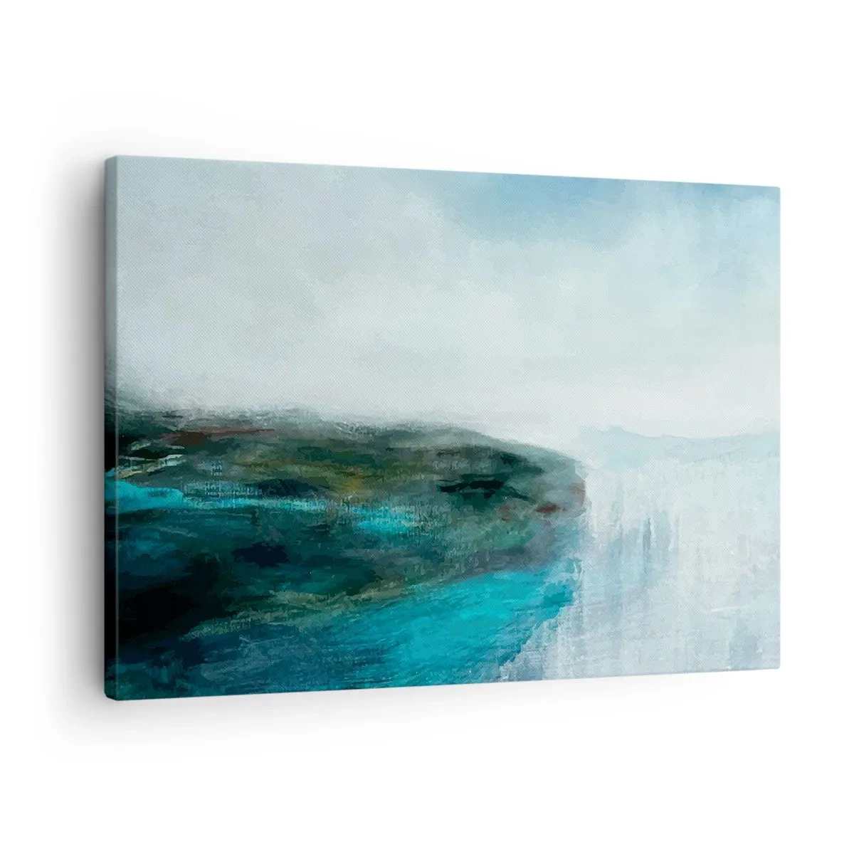 Canvas picture - Abstract landscape in shades of turquoise and gray - 70x50cm - Marine Abstract - Modern wall decoration for the living room and bedroom ARTTOR