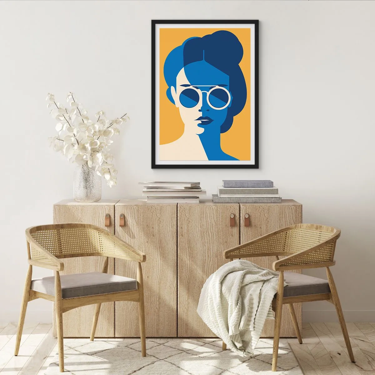 Poster in black frame - Abstract portrait of a woman wearing sunglasses - 50x70cm - Holiday Look - Modern wall decoration for the living room and bedroom ARTTOR