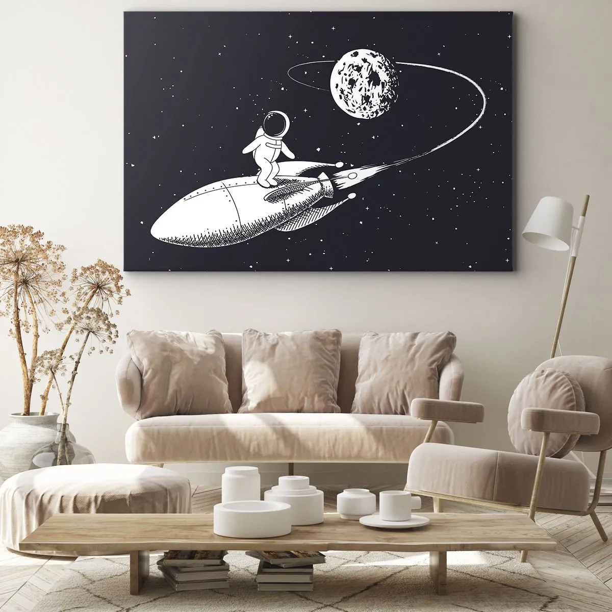 Canvas picture - Astronaut on a rocket in space - 70x50cm - Space Surfer - Modern wall decoration for the living room and bedroom ARTTOR