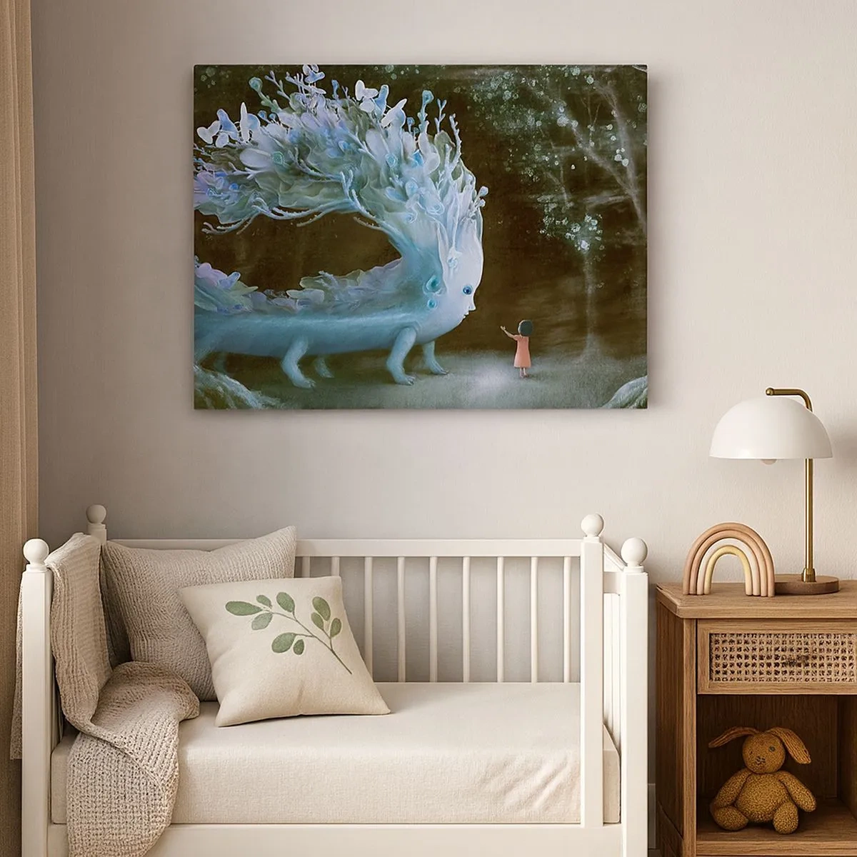 Canvas picture - The figure of a girl facing a fantastic creature - 70x50cm - Fantastic Encounter - Modern wall decoration for the living room and bedroom ARTTOR