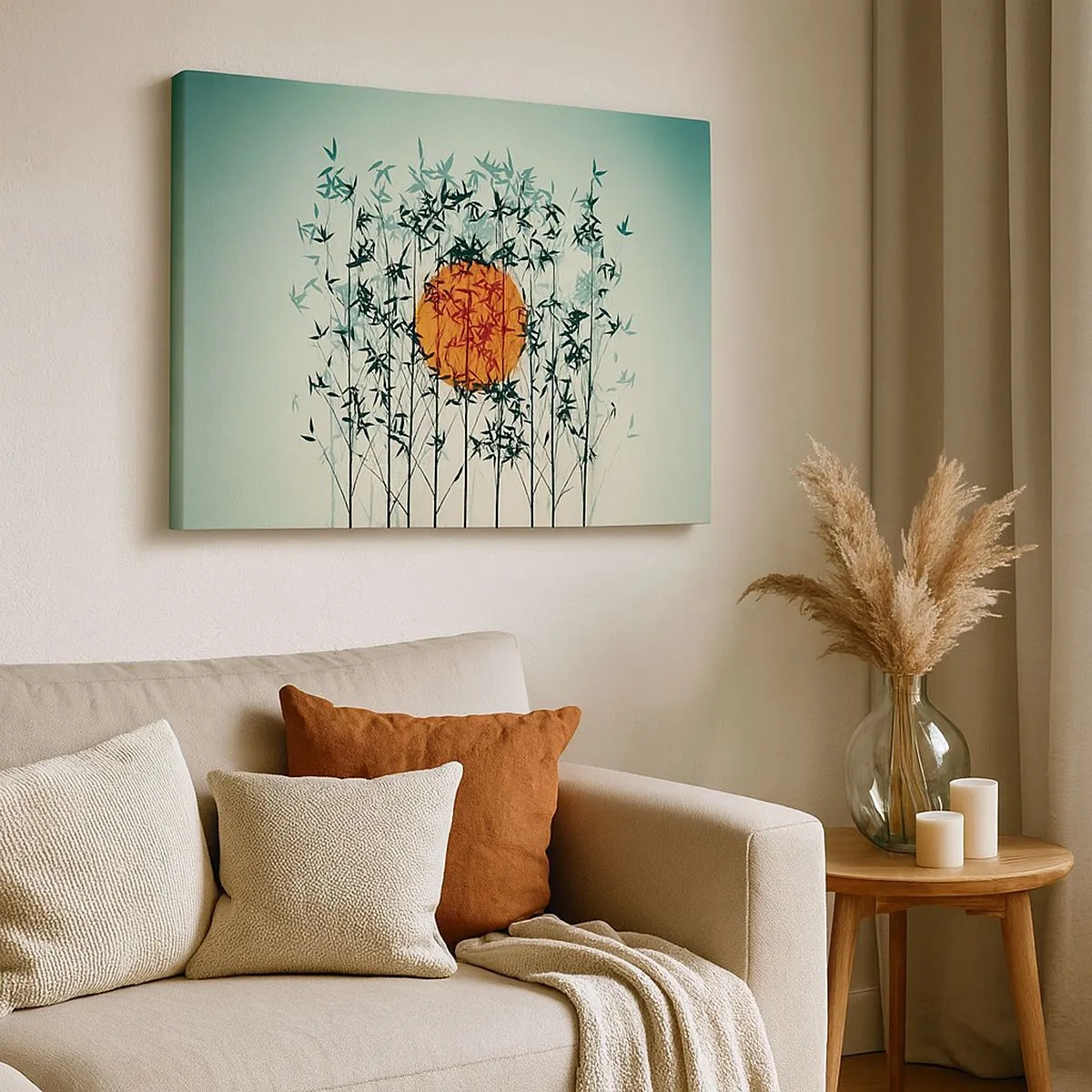 Canvas picture - Orange sun among the bamboo branches - 70x50cm - Japanese Sun - Modern wall decoration for the living room and bedroom ARTTOR