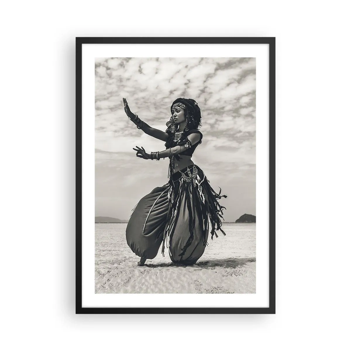 Poster in black frame - An ethnic dancer against a desert landscape - 50x70cm - Dance of Southern Islands - Modern wall decoration for the living room and bedroom ARTTOR
