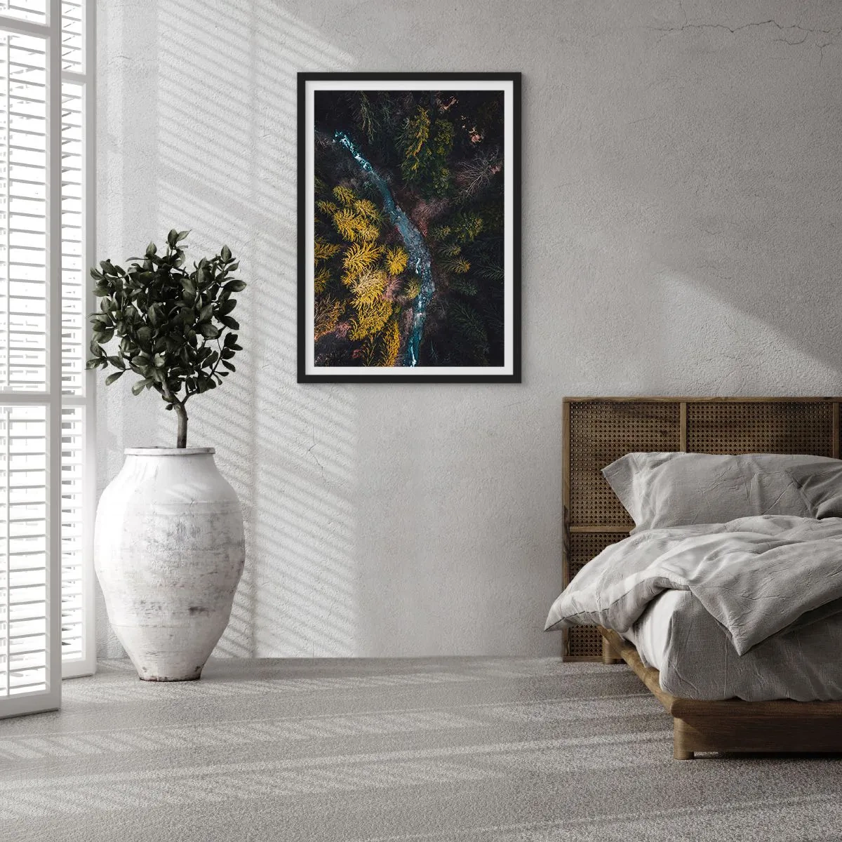 Poster in black frame - A bird's eye view of a forest stream - 50x70cm - Fast and Faster - Modern wall decoration for the living room and bedroom ARTTOR