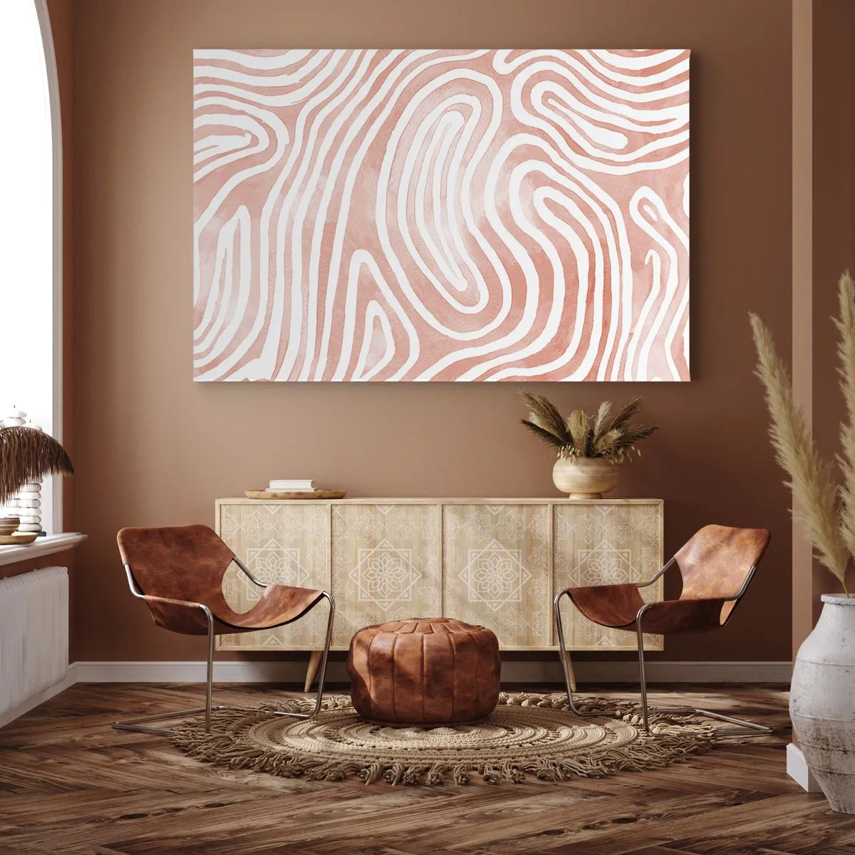 Canvas picture - Abstract pattern in shades of pink and white - 70x50cm - In a Coral Maze - Modern wall decoration for the living room and bedroom ARTTOR