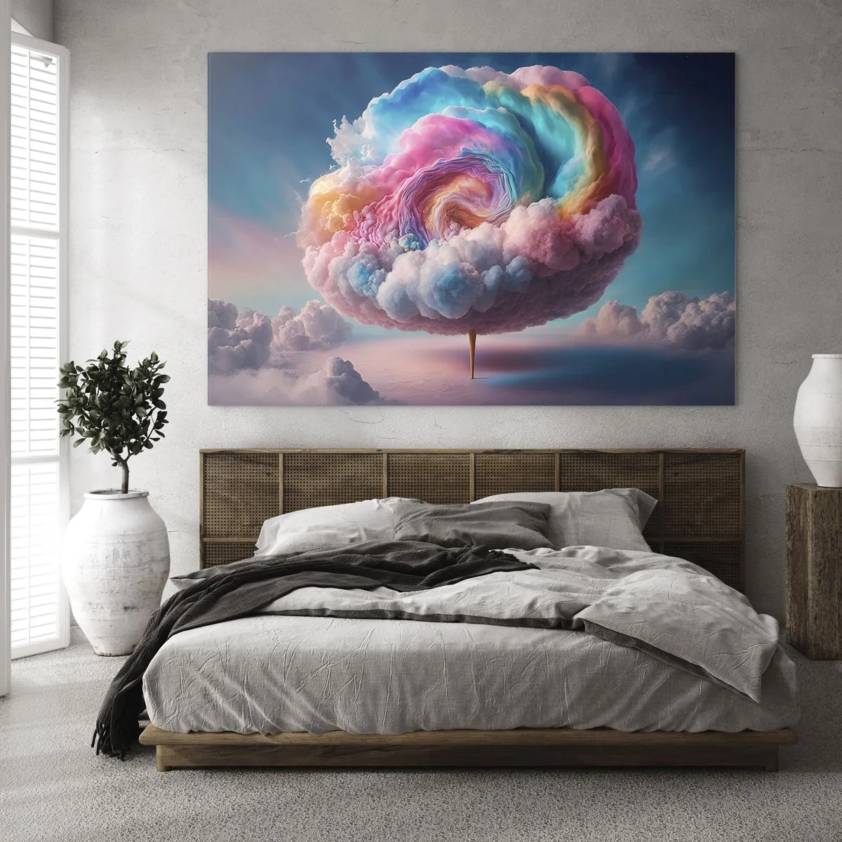 Glass picture - A fanciful cloud in pastel colors resembling cotton candy. - 70x50cm - Dream of a Funfair - Modern wall decoration for the living room and bedroom ARTTOR