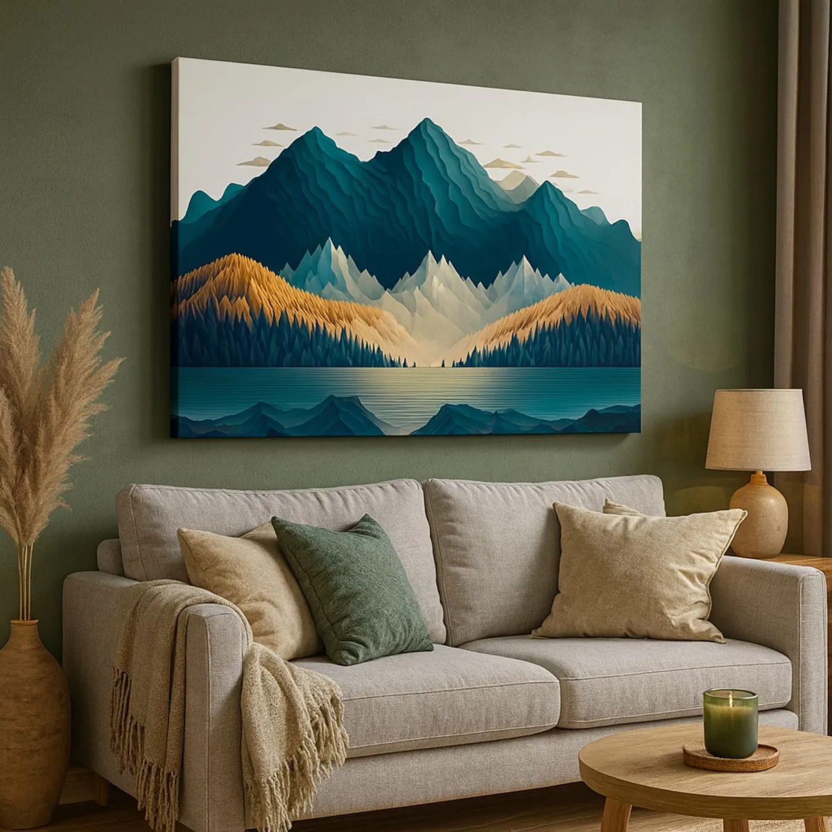 Canvas picture - Picturesque mountains over the lake at sunset - 70x50cm - Perfect Mountain Landscape - Modern wall decoration for the living room and bedroom ARTTOR