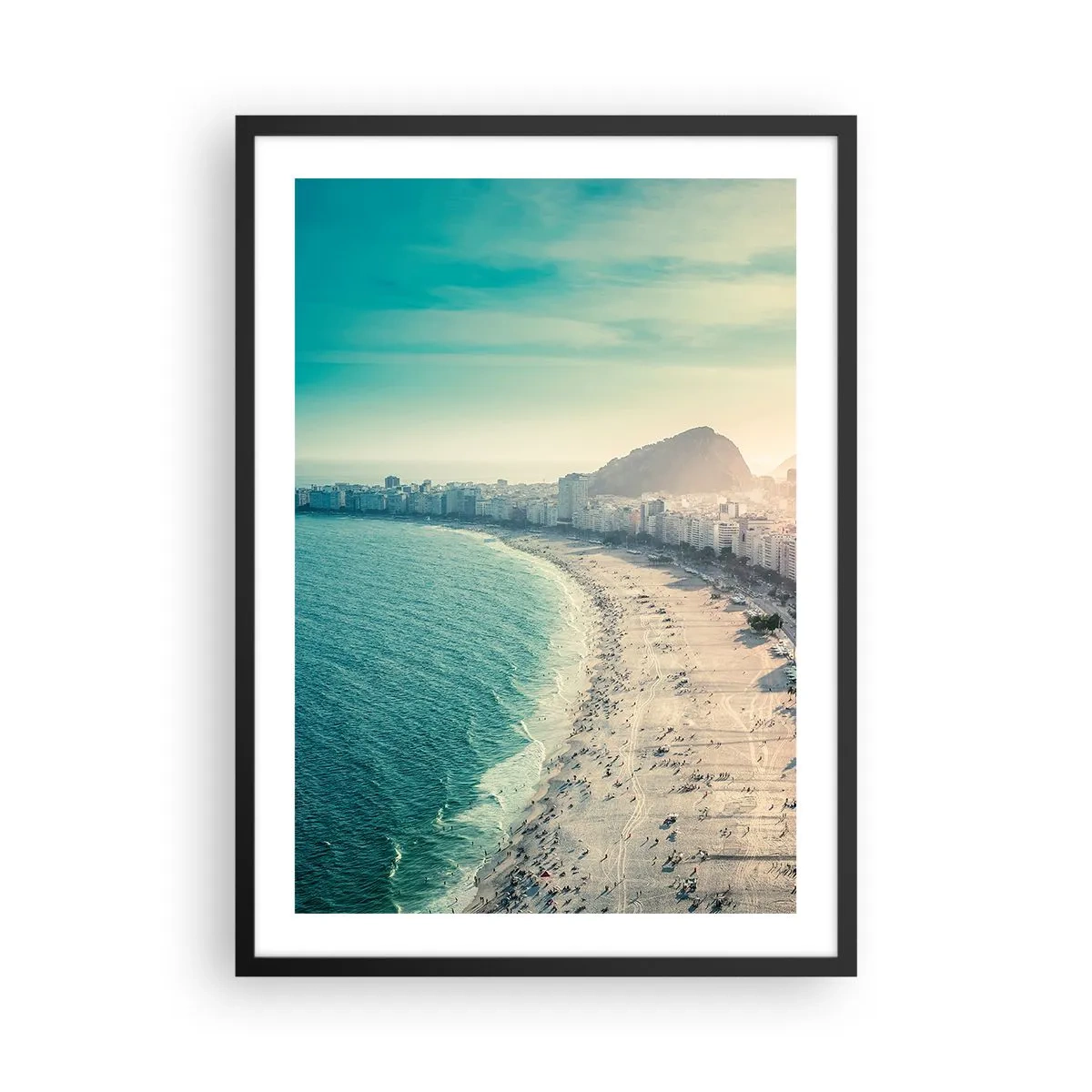 Poster in black frame - View of the beach and city at sunset - 50x70cm - Eternal Holiday in Rio - Modern wall decoration for the living room and bedroom ARTTOR