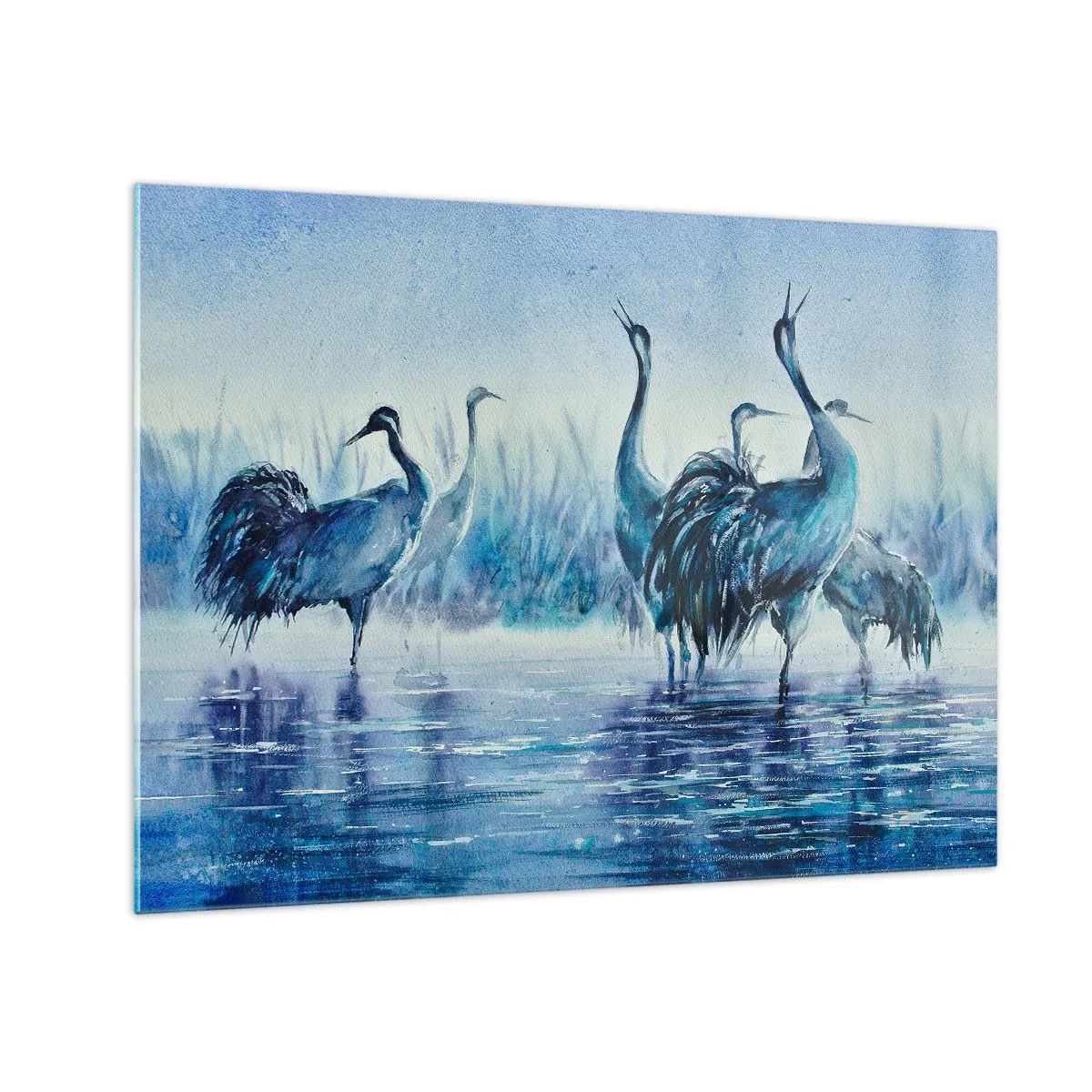 Glass picture - Birds wading in blue water - 70x50cm - Morning Encounter - Modern wall decoration for the living room and bedroom ARTTOR