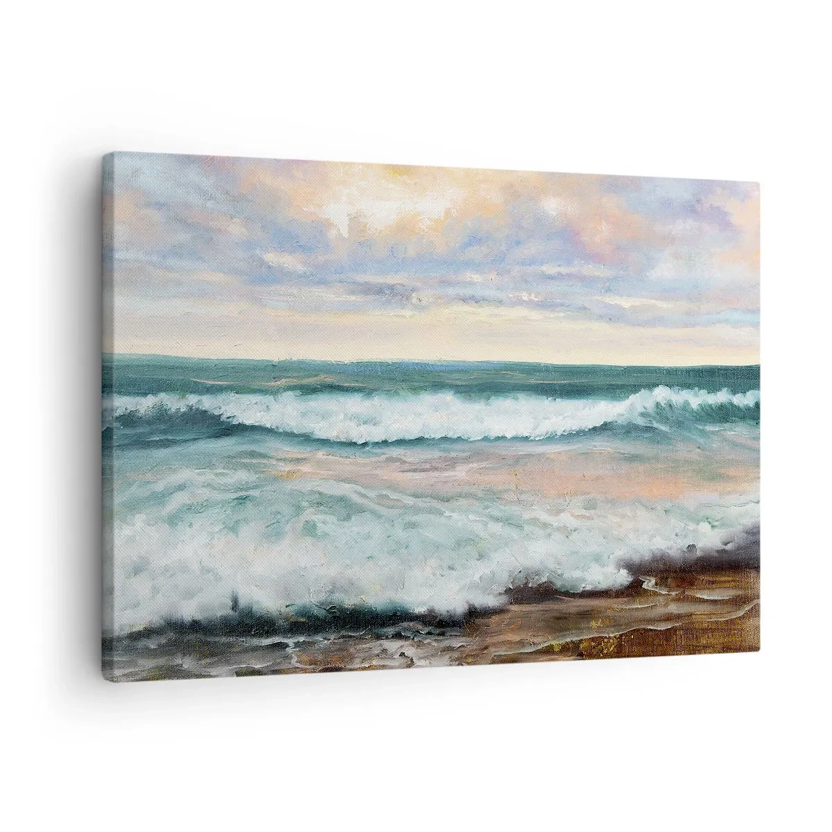 Canvas picture - Sea waves against a cloudy sky at sunset - 70x50cm - Here You Will Smooth Your Soul - Modern wall decoration for the living room and bedroom ARTTOR