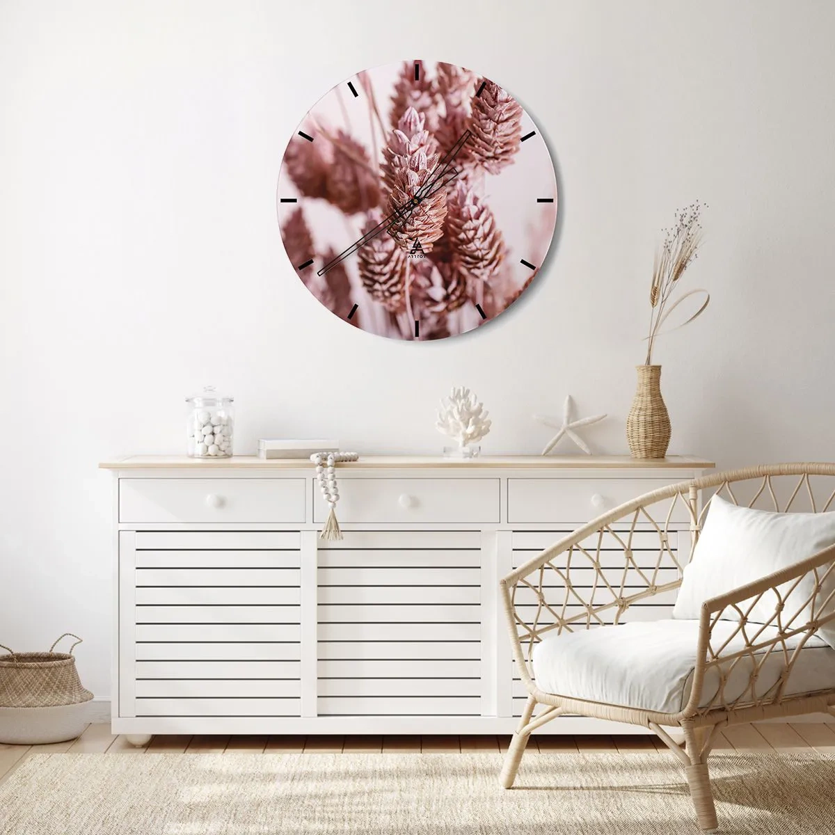 Wall clock - Clock on glass - A close-up of pastel pink spikes - 30x30cm - Seemingly Inconspicuos - Modern wall decoration for the living room, kitchen, and bedroom ARTTOR