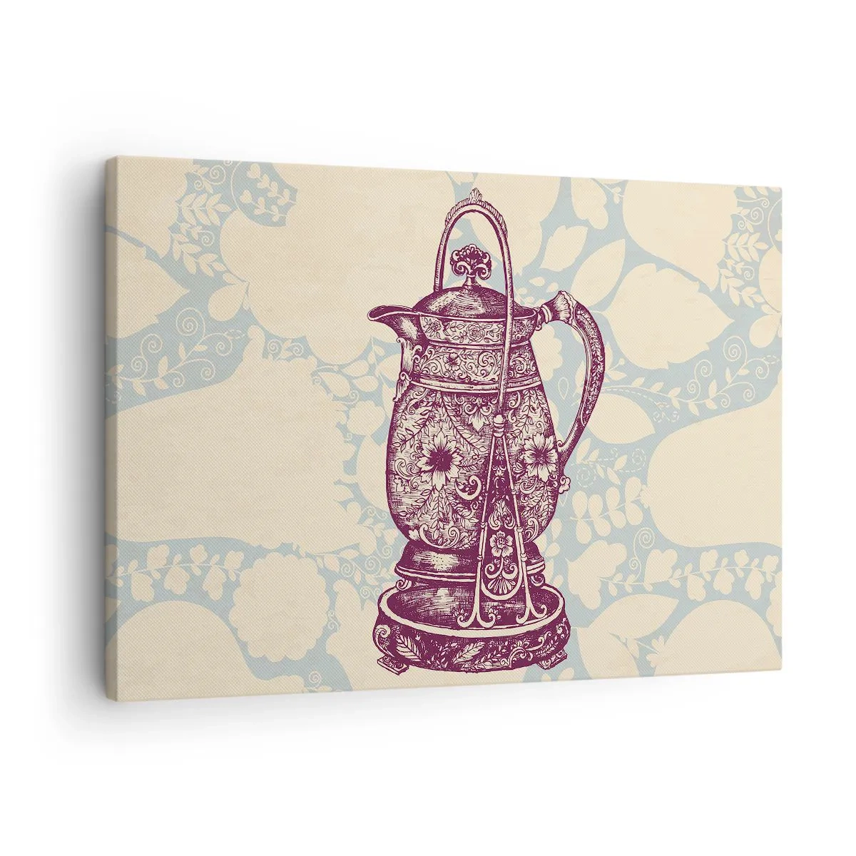 Canvas picture - Stylized jug with ornaments on a floral background - 70x50cm - Beauty of Ordinary Life - Modern wall decoration for the living room and bedroom ARTTOR