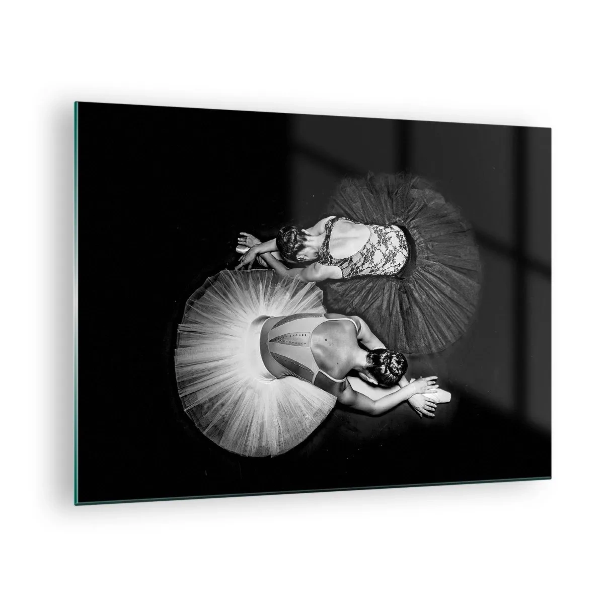 Glass picture - Two ballerinas in a resting pose wearing black and white tutus - 70x50cm - Yin and Yang - Ideal Balance - Modern wall decoration for the living room and bedroom ARTTOR