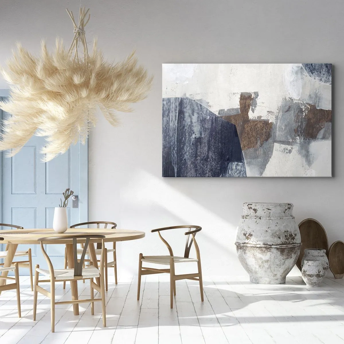 Canvas picture - Abstract shapes in shades of blue and brown - 70x50cm - Blue and Brown Shapes - Modern wall decoration for the living room and bedroom ARTTOR