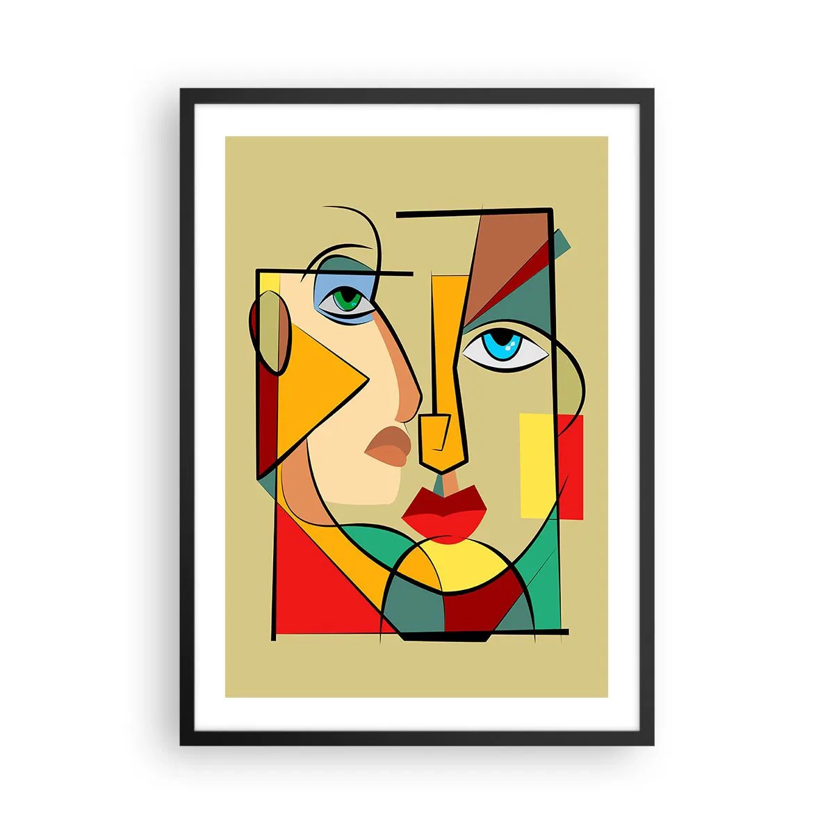 Poster in black frame - A cubist portrait in intense colors - 50x70cm - Matched Couple - Modern wall decoration for the living room and bedroom ARTTOR