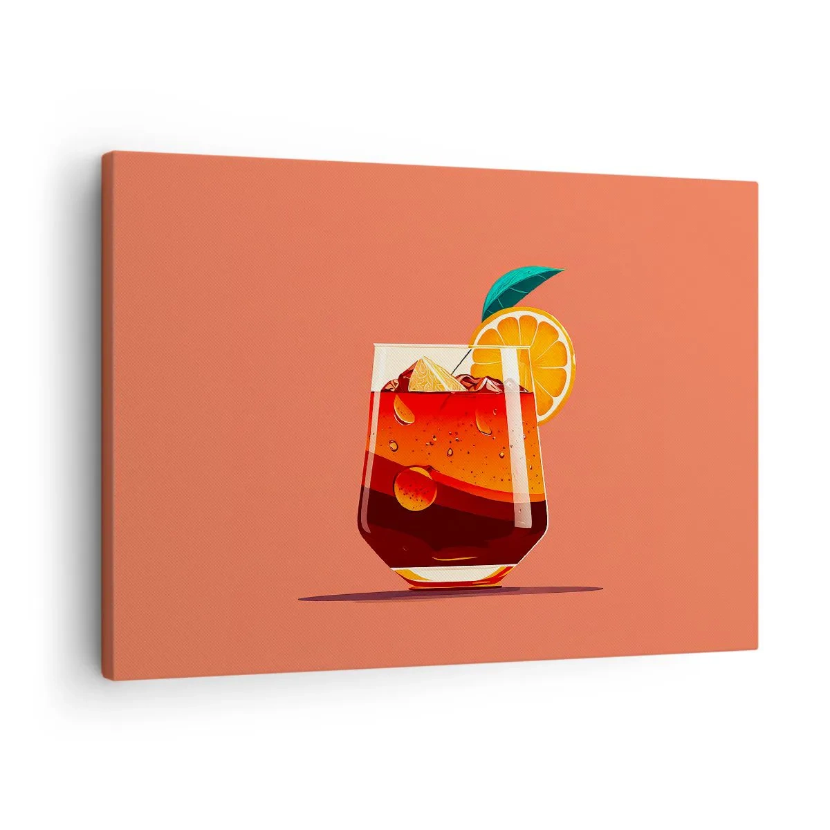 Canvas picture - A glass of drink and an orange slice on an orange background - 70x50cm - Summer Refreshment - Modern wall decoration for the living room and bedroom ARTTOR