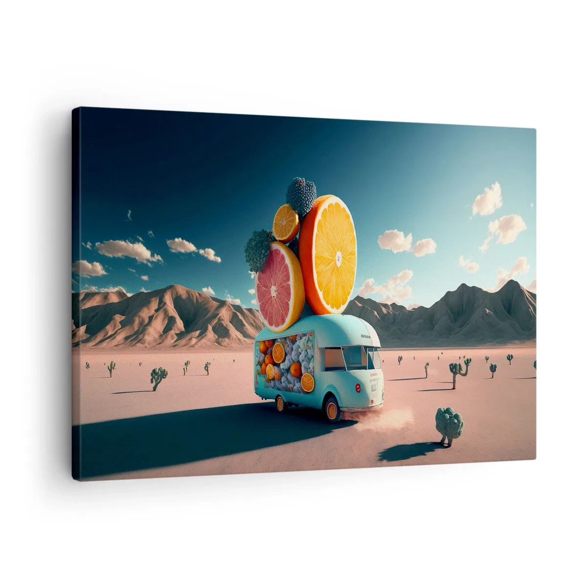 Canvas picture - Fruit truck in a desert landscape - 70x50cm - Taste of Holidays - Modern wall decoration for the living room and bedroom ARTTOR