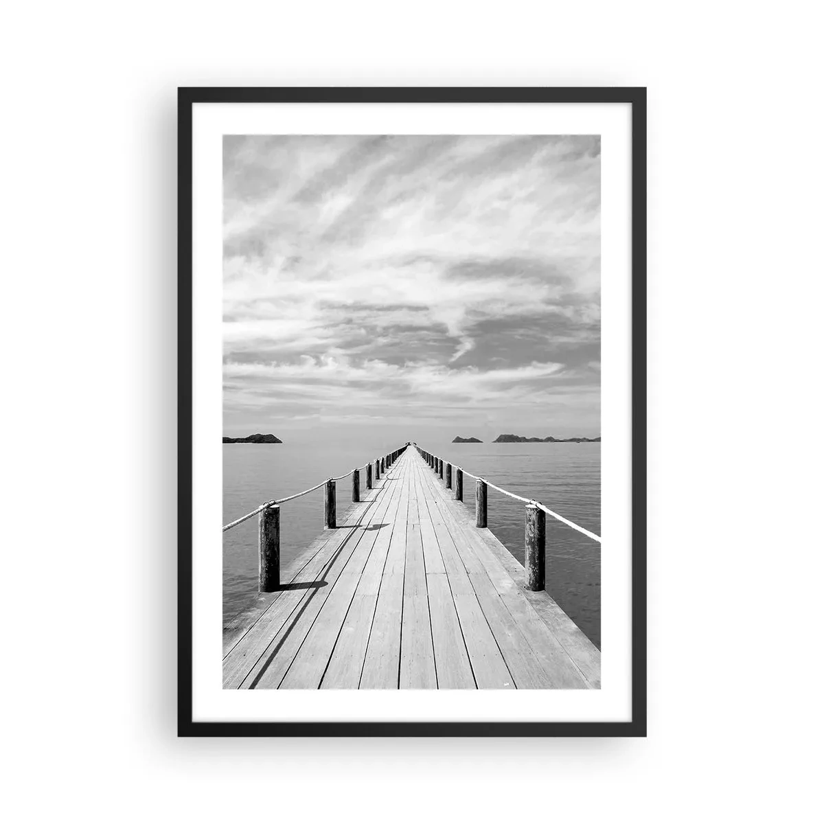 Poster in black frame - A wooden pier leading into the distance across calm water - 50x70cm - Maybe a Trip… - Modern wall decoration for the living room and bedroom ARTTOR