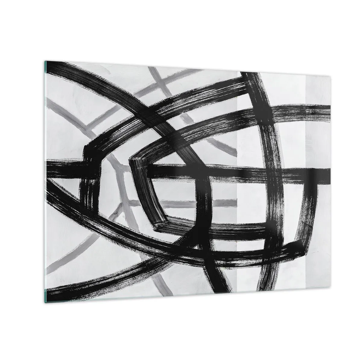Glass picture - Black and gray brushstrokes create a dynamic network of lines. - 70x50cm - Building Depth - Modern wall decoration for the living room and bedroom ARTTOR