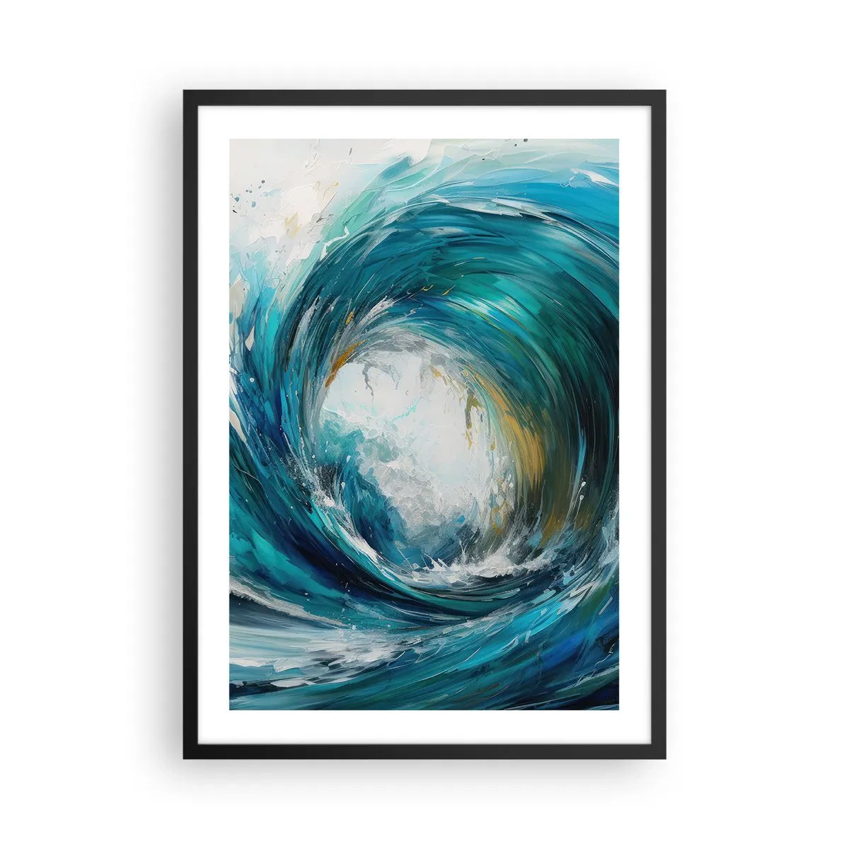 Poster in black frame - Abstract wave in shades of turquoise, blue and white - 50x70cm - Sea Portal - Modern wall decoration for the living room and bedroom ARTTOR