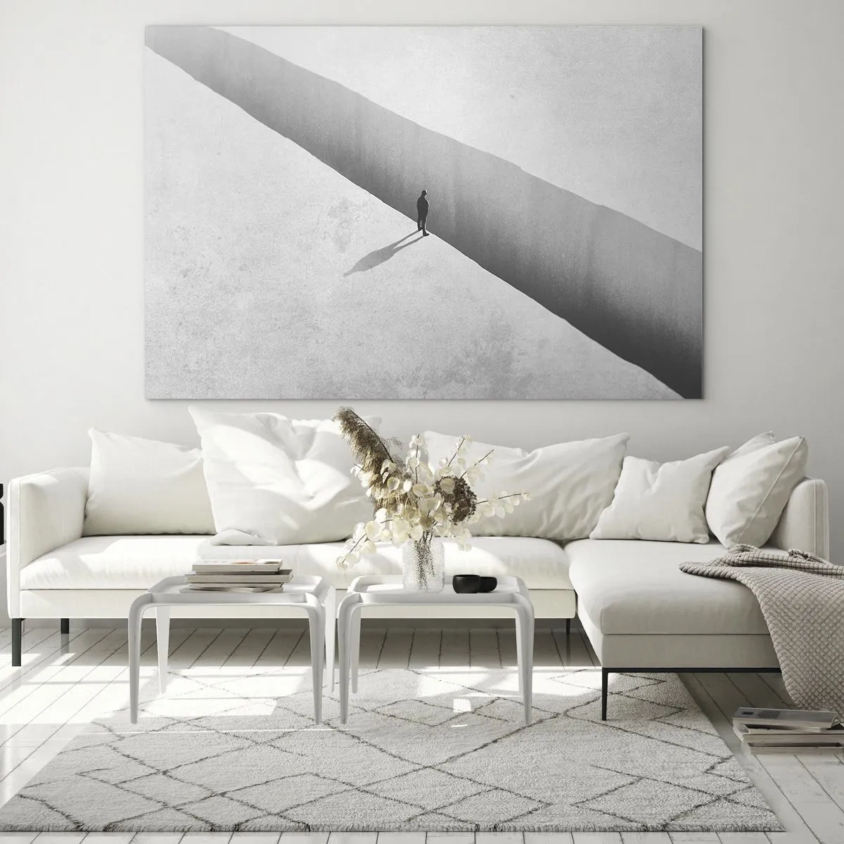 Glass picture - A minimalist silhouette over a precipice in a bright space - 70x50cm - Clear Goal - Modern wall decoration for the living room and bedroom ARTTOR