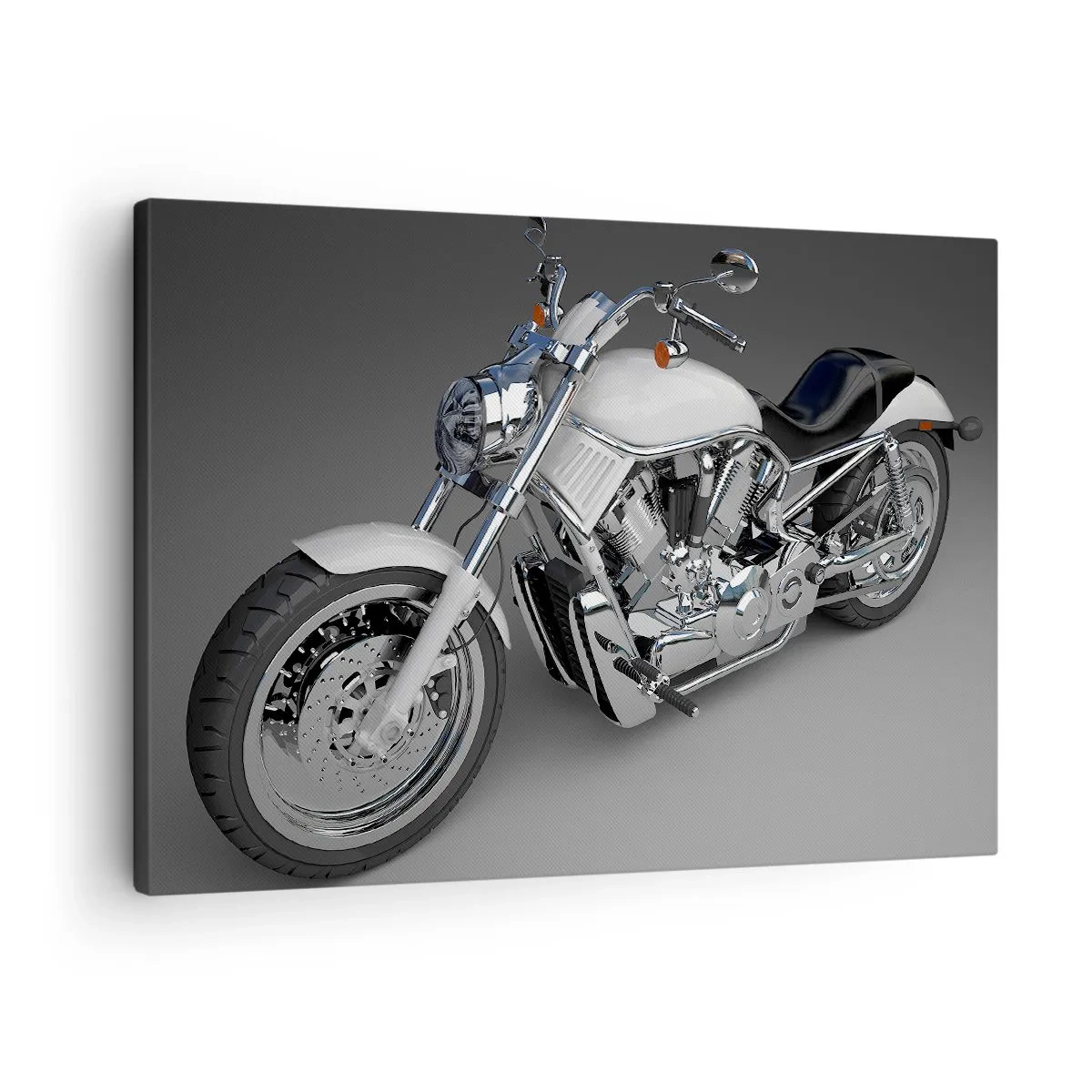 Canvas picture - White cruiser motorcycle on a gray background - 70x50cm - Makes You Want to Kneel - Modern wall decoration for the living room and bedroom ARTTOR